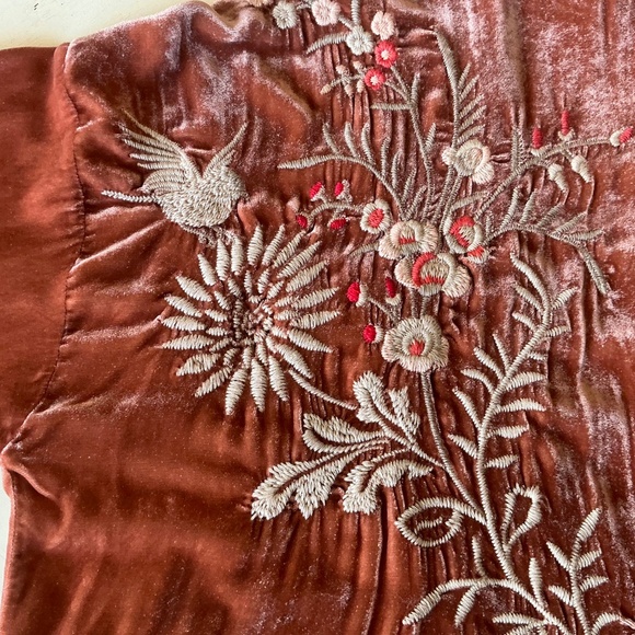 Johnny Was Valentina Peach Persimmon Velvet Cropped Kimono Small - Picture 11 of 12